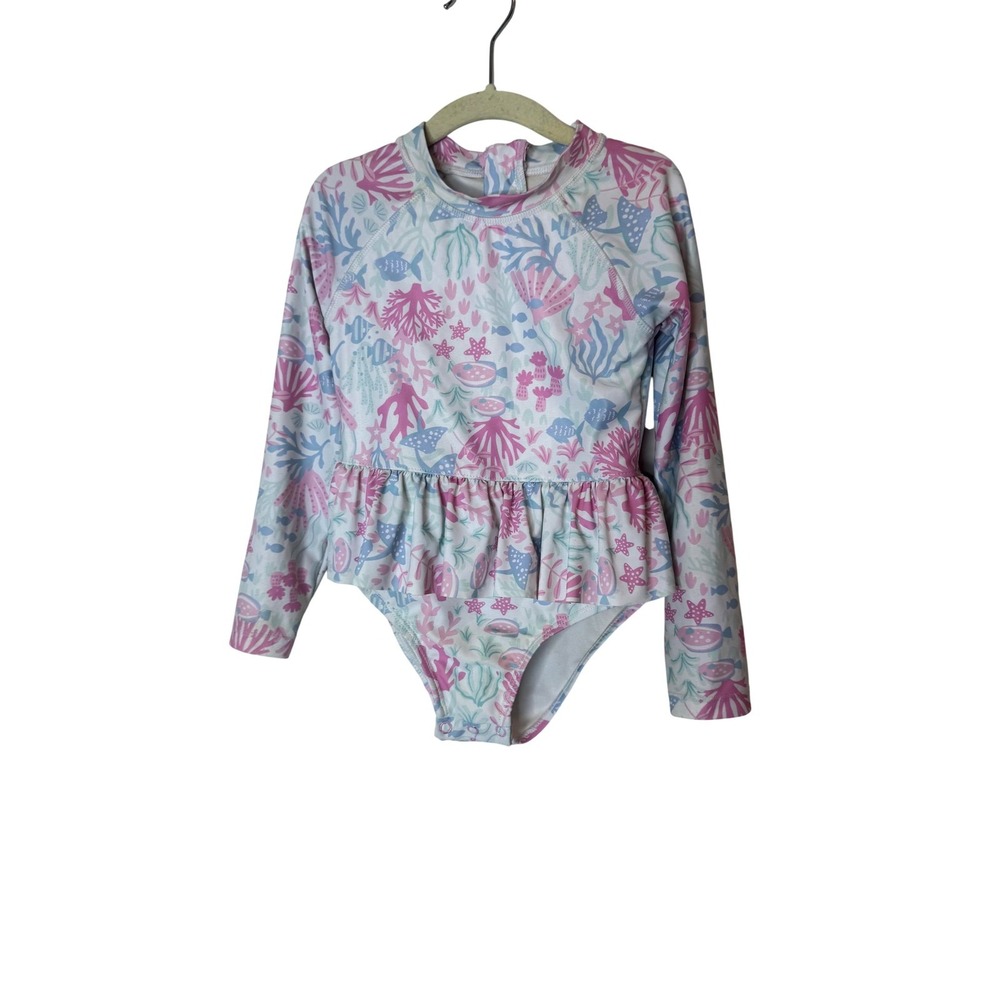 Cynthia Rowley UV-Sun Suit Girls 4T Pink Under‎ The Sea Ruffle Swim Long Sleeve